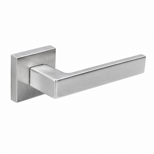 Manilla puerta roseta cuadrada Endex Kristina 717 en cromo satinado, diseño moderno de líneas rectas para puertas de interior elegantes.