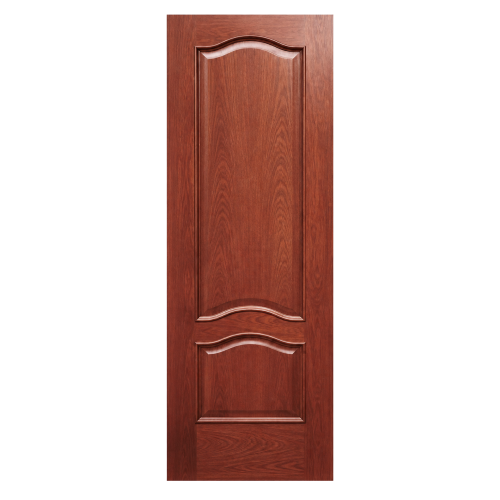 Puerta de interior 52 I TM en sapely rameado con dos plafones y acabado de madera natural