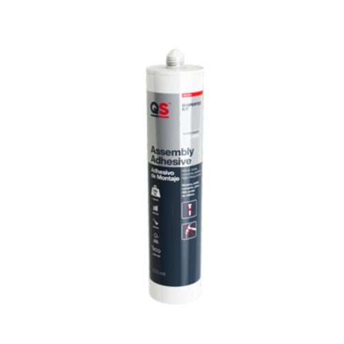 Adhesivo de montaje QS Dispertec Kit en cartucho 300 ml, fijación fuerte y duradera para madera, yeso, cerámica y PVC, ideal para instalación de paneles, zócalos y trabajos de bricolaje en interiores.