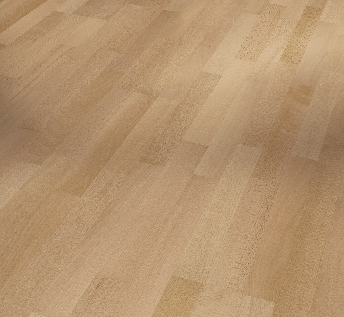 Suelo de parquet flotante Parador Classic 3060 Haya Vaporizada 3 lamas con acabado barniz mate, diseño natural y elegante, ideal para aportar calidez y luminosidad a cualquier estancia.