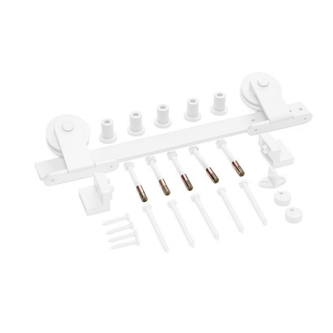Kit de Guía Rústica Superior en color blanco para puertas corredizas, ideal para interiores con estilo industrial o rústico