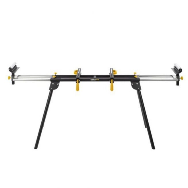 Soporte plegable para ingletadora Powerplus – estructura metálica con rodillos ajustables, capacidad 150 kg