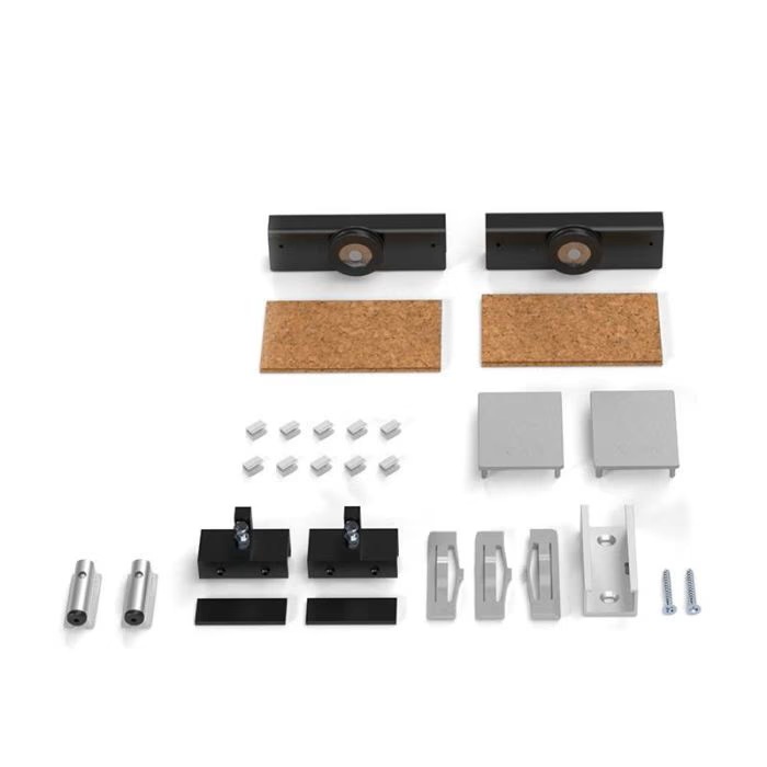 Kit de accesorios para sistema corredero Klein Glass 80 con pistón KBS: componentes de instalación para puertas correderas de cristal, incluye amortiguadores, rodamientos, mordazas, tornillería y piezas de fijación