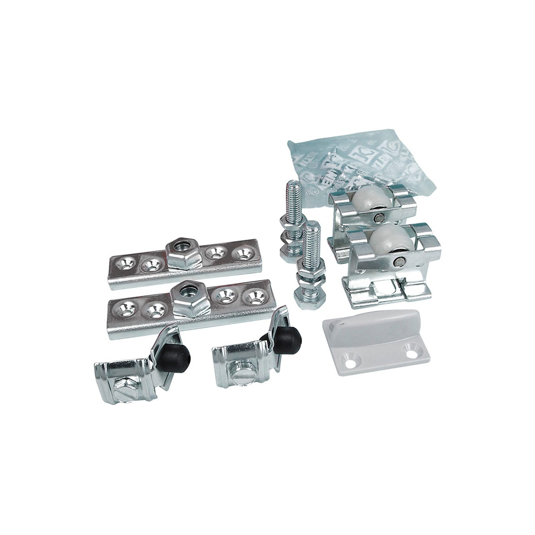 Accesorios Klein K 40 para puertas correderas industriales: kit con rodamientos de acero, topes, fijaciones y herrajes para puertas de hasta 40 kg