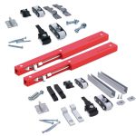 Kit de Accesorios Klein Lite para sistema corredero Klein LITE: componentes de instalación para puertas correderas de madera, incluyendo amortiguadores, rodamientos, guías, tornillos y piezas de fijación