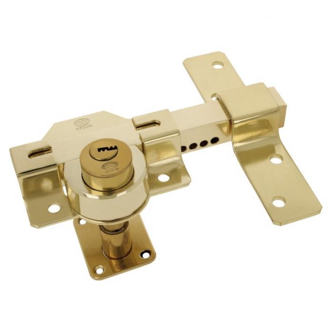 Cerrojo de seguridad Amig Mod 4E con cilindro Europerfil exterior y cilindro redondo interior, acabado en oro, incluye 5 llaves de punto