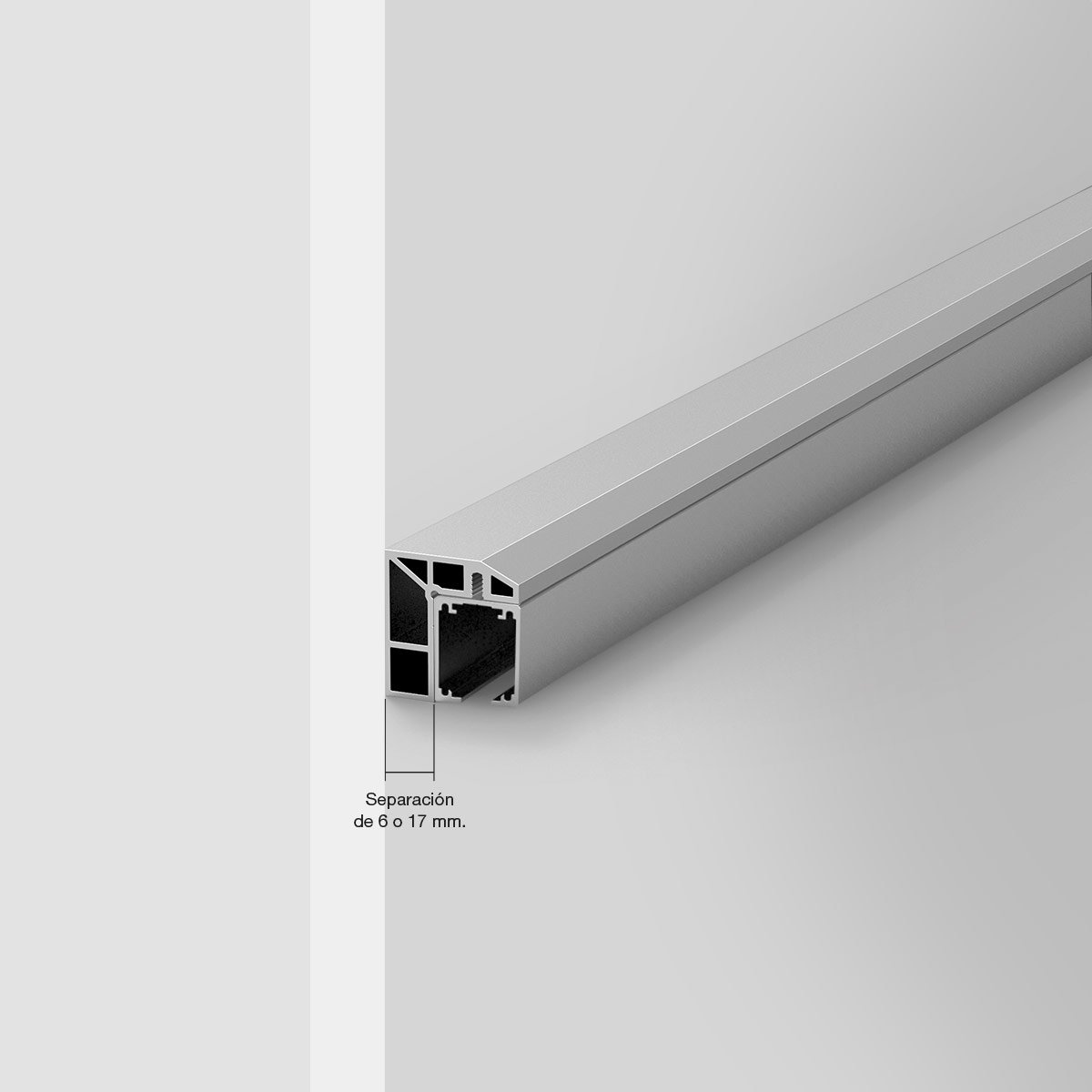 Soporte de pared para guía Klein LITE : perfil de aluminio anodizado en acabados negro y silver, para instalación de puertas correderas de madera hasta