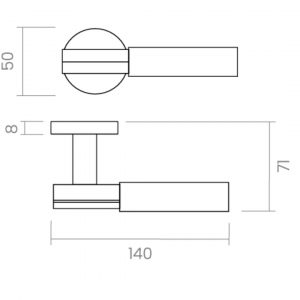 Maneta Roseta Redonda Groel Pair 621 con roseta redonda, acabados en marrón y bronce mate, diseño minimalista y elegante para interiores contemporáneos.