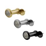 Mirilla Pedret con tapa interior, visión panorámica de 200 grados, fabricada en latón, disponible en acabados dorado, níquel y negro para puertas de entrada