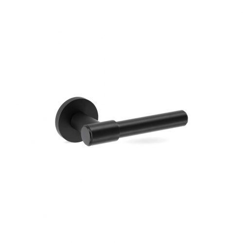 Maneta roseta redonda Groël Blume 257 en color negro, inox y latón satinado mate, diseño moderno y minimalista para puertas de interior.