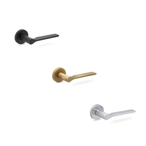 Maneta Roseta Redonda Groël Iris 215 con roseta redonda, disponible en acabados negro mate, bronce mate y cromo satinado