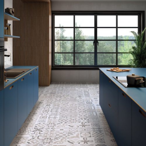 Cocina con el Parquet Finfloor Evolve AC6 Durable Belle Epoque imita el suelo Hidráulico