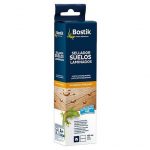 Sellador de juntas para suelo laminado Bostik en envase de 125 ml, protector para uniones de pavimento laminado contra la humedad y el agua, ideal para una instalación duradera y segura.