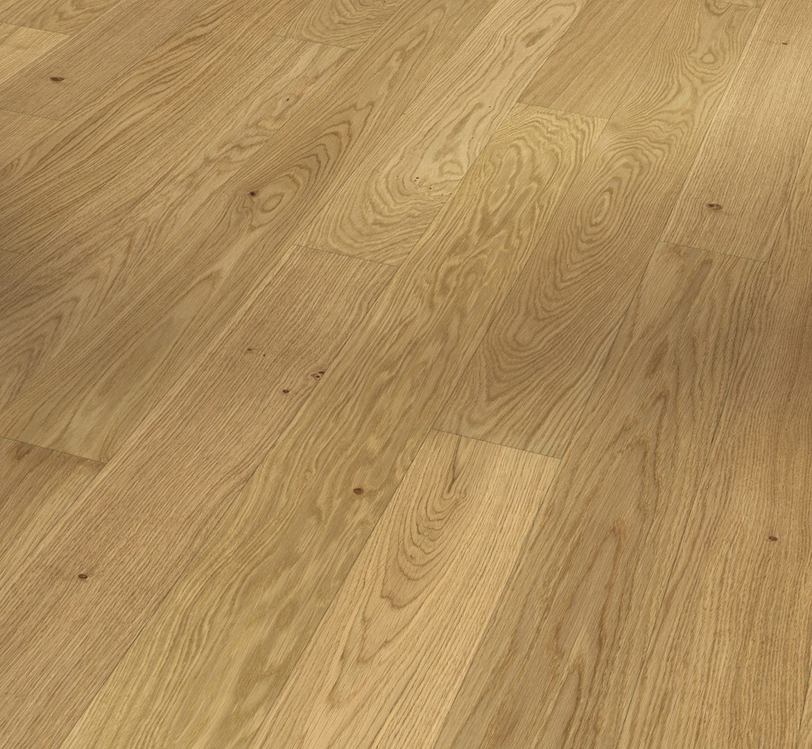 Suelo de madera natural Parador Classic 3025 Roble 1 lama con acabado natural mate, parquet de roble auténtico con veta marcada y diseño elegante para interiores cálidos y sofisticados.
