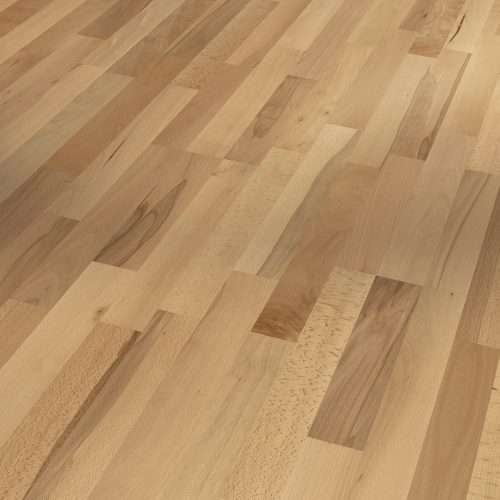 Suelo de madera natural Parador Classic 3060 Haya 3 lamas con acabado barniz mate, parquet de haya natural en diseño de 3 tablillas con tonalidad cálida y elegante para interiores acogedores.