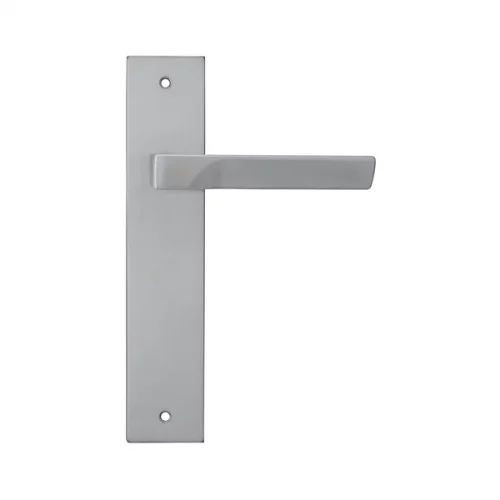 Manilla puerta placa cuadrada Manital FLASH en acero inoxidable satinado para puertas de interior modernas con diseño minimalista y líneas rectas.
