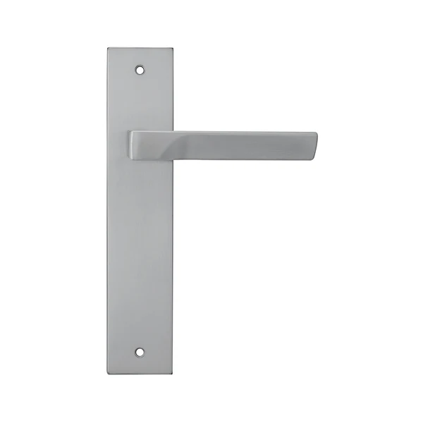 Manilla puerta placa cuadrada Manital FLASH en acero inoxidable satinado para puertas de interior modernas con diseño minimalista y líneas rectas.