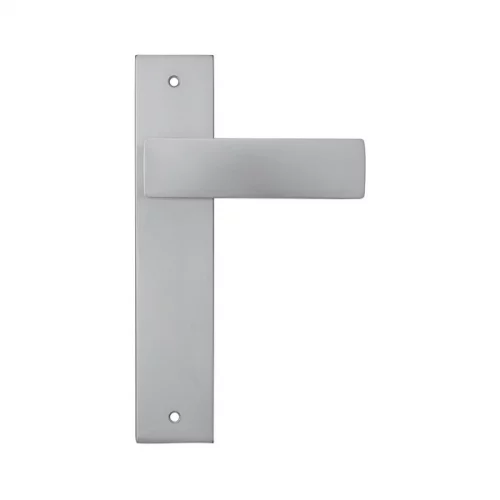 Manilla puerta placa cuadrada Manital SPRING en cromo satinado para puertas de interior, diseño minimalista de líneas rectas y estilo contemporáneo.