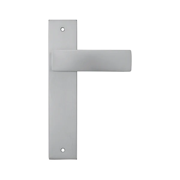 Manilla puerta placa cuadrada Manital SPRING en cromo satinado para puertas de interior, diseño minimalista de líneas rectas y estilo contemporáneo.