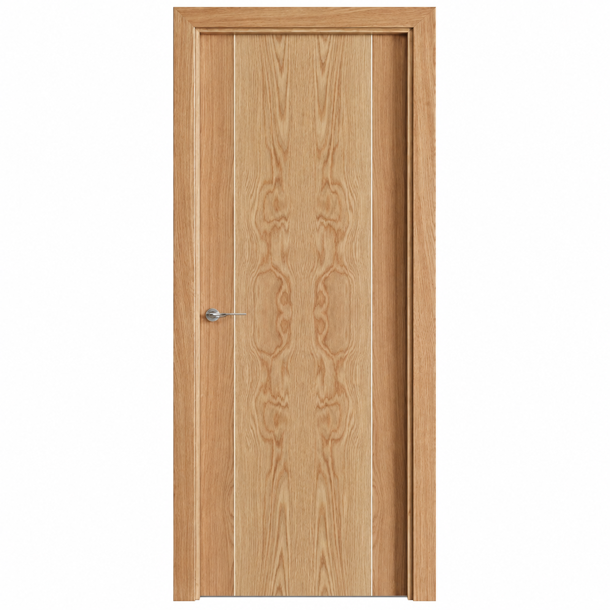 Puerta de interior DECO de madera de roble con diseño moderno y manilla cromada.